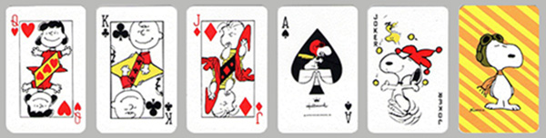 Various playing cards with Peanuts characters