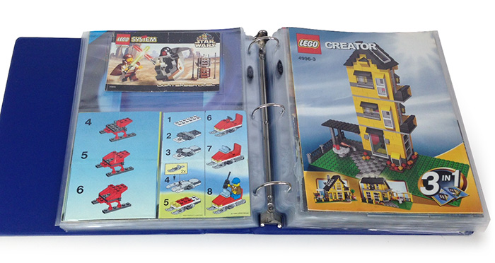 A collection of LEGO books stored in document pages